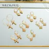 Wild Free Star Creolen für Frauen, Goldmünze, Kreuz, kleine Augen, kleine Huggie-Creolen mit Strasssteinen, minimalistischer Schmuck