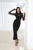 2020 Black Mermaid Suknie Wieczorowe Satynowe Długie Rękaw Klejnot Sukienka Dress Kostki Długość Specjalne okazje