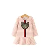 2020 Autumn Baby Girls Cartoon Dresses Fashion Stripe Sequin Cat Long Sleeve Kids Princess Dress Children Ruffle Tutu Dress S130