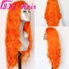 Hot Popular Long Loose Wave Orange Färgpärvar Värmebeständig Naturlig Hårlinje Syntetisk Lace Front Paryk för Black Women Cosplay Party