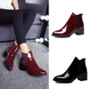 Hot Sale- New Arrival Fashion Shoes Women Boots Elasticated Patent Leather Ankle Boots Pointed Low Heel Boots Female Sexy Shoes