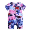 Abbigliamento neonato Pagliaccetto Neonato Ragazza Vestiti Tuta INS Manica corta Cerniera Floreale Foglie tropicali Flamingo Dinosauro Pagliaccetti completamente stampati