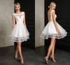 Krótkie Wielopoziomowe Suknie Ślubne O Neck Appliques A Line Bride Dress Princess Backless Lace Suknie Ślubne Vestidos de Novia 2020