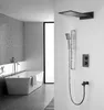 VOURUNA 10 인치 스퀘어 스타일 블랙 폭포 욕실 샤워 세트 벽에 장착 된 슬라이드 바에 샤워 믹서 수도꼭지 현대 럭셔리