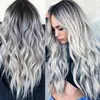 Bleaching dyeing long curly hair cosplay gray gradient anime wig new female fiber wig lace wigs