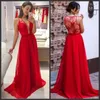 Red Bridesmaid Dresses Deep V Neck Lace Appliques Illusion Maid Of Honor Dresses Chiffon Ruffles Floor Length Elegant Wedding Guest Dresses