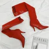 Heißer Verkauf-Neue Herbst Winter rot schwarz Overknee Stiefel dünne High Heel Wolle gestrickt Oberschenkel hohe Stiefel Frauen Stiletto Botas Mujer