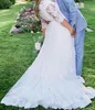 Plus Size Lace Wedding Dresses Half Sleeve Jewel Neck A Line Sweep Train Modest Design 2020 Spring Bridal Gowns Custom Made205y