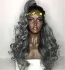 Brasilianska Ombre Grå Full Lace Human Hair Wigs Vågig Silver Grå Glödlös Front Lace Wig 130% Densitet med blekta knutar 1b Grå