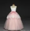 2019 Princess White Lace Pink Flower Girl Dresses Ball Ball Party Basse Girls Dresses with Bow Sash MC17914117960