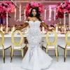 Robes de mariée sirène 2019 modeste, plus la taille de l'épaule trompette robes de mariée balayage train tulle dentelle robe de mariée africaine sur mesure