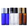 10Ml Huile Essentielle Verre Rouleau Bouteilles Ambre Clair Bleu 720Pcs Lot Vide Parfum Roll On Bouteilles avec Noir Argent Or Cap