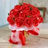 23 cm rose kunstbloem bruids boeket bruid bloemen bruiloft boeket zijden lint wit paars roze rood