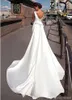 Nouveau élégant charmant satin une ligne robes de mariée bon marché avec des vestidos de train à balayage long sans dos de novia robes nues drapées 0430