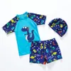 Kids Boy Swimsuits Toddler Boys Dinosaur Tops Swimming Trunks Hat 3 PCS Sets Sunscreen Children Swimwears Kids Swim Clothes DHW3255