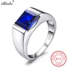 100% Real 925 Sterling Silver Rings For Men Women Square Green Emerald Blue Sapphire Birthstone Wedding Ring Fine Jewelry245S334o