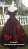 Gótico Belle Vermelho Preto Renda Vestido de Baile Vestidos de Noiva Vintage Espartilho com Cadarço Steampunk Bela Adormecida Ombro Fora Tamanho Grande Brid217V