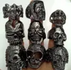 30pcs Big Head Design Mixed Mens Black or Dark Gray Skull Rings Skeleton Gothic Punk Rocker Cool Ghost Rings Unique Vintage Retro Jewelry