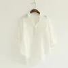 Damesblouses Shirts 303-1820 Japan en Zuid-Korea lente revers open knop effen kleur zak met lange mouwen katoenen shirt1
