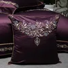 42 4 / 7PCS Lila Egyptisk bomull Satin Bedding Set Queen King Size Bed Set Bedsheets Linne Europe Broderi Duvet Cover