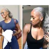 Naturalny srebrno-szary Body Wave kobiety klips do przedłużania włosów w kolorze szarym faliste kręcone szare puff ludzki włos kucyk treska 16 cali 100g 120g 140g