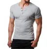 Henley T Shirt Men ventilate Summer Fashion V Neck Short Sleeve Tee Homme Casual Slim Fit Metal Button Design Mens T-shirts XXL