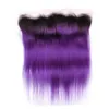 Ombre Purple Straight Cabellos peruanos con Frontal # 1B / Purple Ombre Black Roots El cabello humano teje 3Bundles con encaje Frontal 13x4