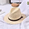 Nya Sommarhattar För Kvinnor Casual Solid Straw Hat Panama Cowboy Caps Men Hollow Out Belt Beach Sun Hat