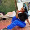 Wuhe夏のカジュアルな女性Ruched Hip Hopのズボンセクシーなクラブパーティーナイト弾性ジョガーズバイカールースパンツストリートウェアスウェットパンツ