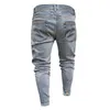 Fashion-Denim Blue Ripped Designer Jeans Mens Kläder Draped Slim Fit Holes Zipper Pencil Byxor Hombes Pantalones