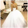 2019 Abiti da sposa senza spalline Fit and Flare Ball Gown Abiti da sposa in pizzo con perline Ricami con lacci sul retro Abiti da sposa gonfi in tulle