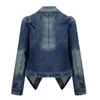 Plus Größe Mode Revers Frauen Casual Denim Zipper Vintage Jeans Jacke Dame Vintage Elegante Outwear Herbst Mode Mantel W1119
