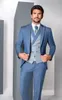 Brand New One Button Blue Wedding Groom Tuxedos Peak Lapel Groomsmen Men Suits Prom Blazer (Jacket+Pants+Vest+Tie) NO:2146