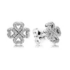 Kvinnor Lyx CZ Diamant Örhängen Originalbox Set för Pandora 925 Sterling Silver Clover Stud Örhängen Bröllopsgåvor Smycken