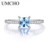 UMCHO – bagues en topaze bleu ciel pour femmes, en argent Sterling 925 véritable, mode coréenne, pierre de naissance, cadeau pour fille, vente en gros, bijoux