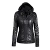 Läderjacka Kvinnor Slim Coat Faux Leather Jacket Gothic Motorbike Pu Coats OuterWear Hooded Zipper Lady Coat XS-7XL