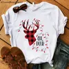 Weihnachten Frauen T-Shirt Plaid Leopad Kiefer Druck lustige weiße Kurzarm T-Shirt Frauen Harajuku Weihnachten Kleidung Tops V191028