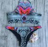 Mode-Neue Sexy Frauen Retro Bikini Set Europäischen Totem Druck Bademode Gepolsterte Retro Schwimmen Beachwear Halter frauen Badeanzug