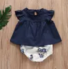 Baby Girl Clothes florais meninas vestidos Shorts 2PCS Set Voador da criança da luva Tops Flor Pant ternos Verão Roupas de bebê DHW3470