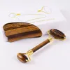 Tiger Eye Face Roller Gua Sha Set presentförpackning Natural Spiked Facial Jade Roller Massager Gua Sha Massage Acupunktur Skrapande hudvårdsverktyg