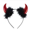 Yetişkin Çocuk Cadılar Bayramı Şeytan Kafa Cosplay Kostüm Fantezi Parti Glitter Demon Horn Kabarık Peluş Saç Hoop Noel Partisi Prop GB1125