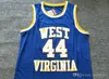 NCAA Batı Virginia Dağcılar # 44 Jerry West Koleji Formaları Retro lise Basketbol mavi Dikişli Eski Jersey S-XXL damla nakliye