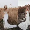 New Sexy Boho Mermaid Wedding Dresses Cheap Country Off Shoulder Full Lace Backless Beach Sweep Train Plus Size Custom Formal Bridal Gowns