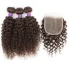 2 4 Couleur marron 3 Boundles avec fermeture 200gset brésilien indien cheveux humains cheveux bon marché Terrèce raide Jerry Curly5760065