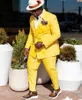 Błyszczący Yellow Groom Smokingi Dwurzędowe Mężczyźni Ślub Tuxedo Moda Męska Kurtka Blazer Mężczyźni Prom Kolacja / Darty Garnitur (Kurtka + Spodnie + Krawat) 1286