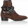 Homme luxe Western Cowboy bottes embelli daim Jodhpur bottes chaîne cheville marron daim marque Bandana bottes de Combat chaussures à boucle