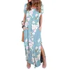 Vrouwen lange losse maxi jurken zomer bohemia bloemen bloem print vloer v nek furcal pocket korte mouwen lengte casual jurken ljja2552