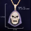 New Arrivals Purple CZ Stones Skull Pendant Men Skeleton Necklace Ice Out Cubic Zircon with 4mm tennis chain Gold Color Hip Hop Jewelry