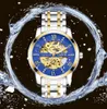 CHENXI oro marca automático de la cara de los hombres relojes mecánicos de la correa impermeable de 001 hombres del acero inoxidable del reloj redondo Tourbillon Reloj de pulsera