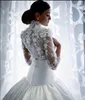 Modeste col haut 3/4 manches longues robes de mariée sirène dentelle appliques fleurs faites à la main perles robes de mariée tache robe de mariée